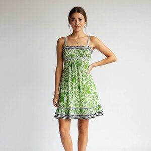 CATHERINE MALANDRINO | Green Printed Babydoll Mini Dress/Tunic | Best fit XS
